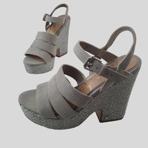 Sam Edelman Chunky Platform Heels Sz 7.5 High Heeled Gray Suede Strappy Sandals